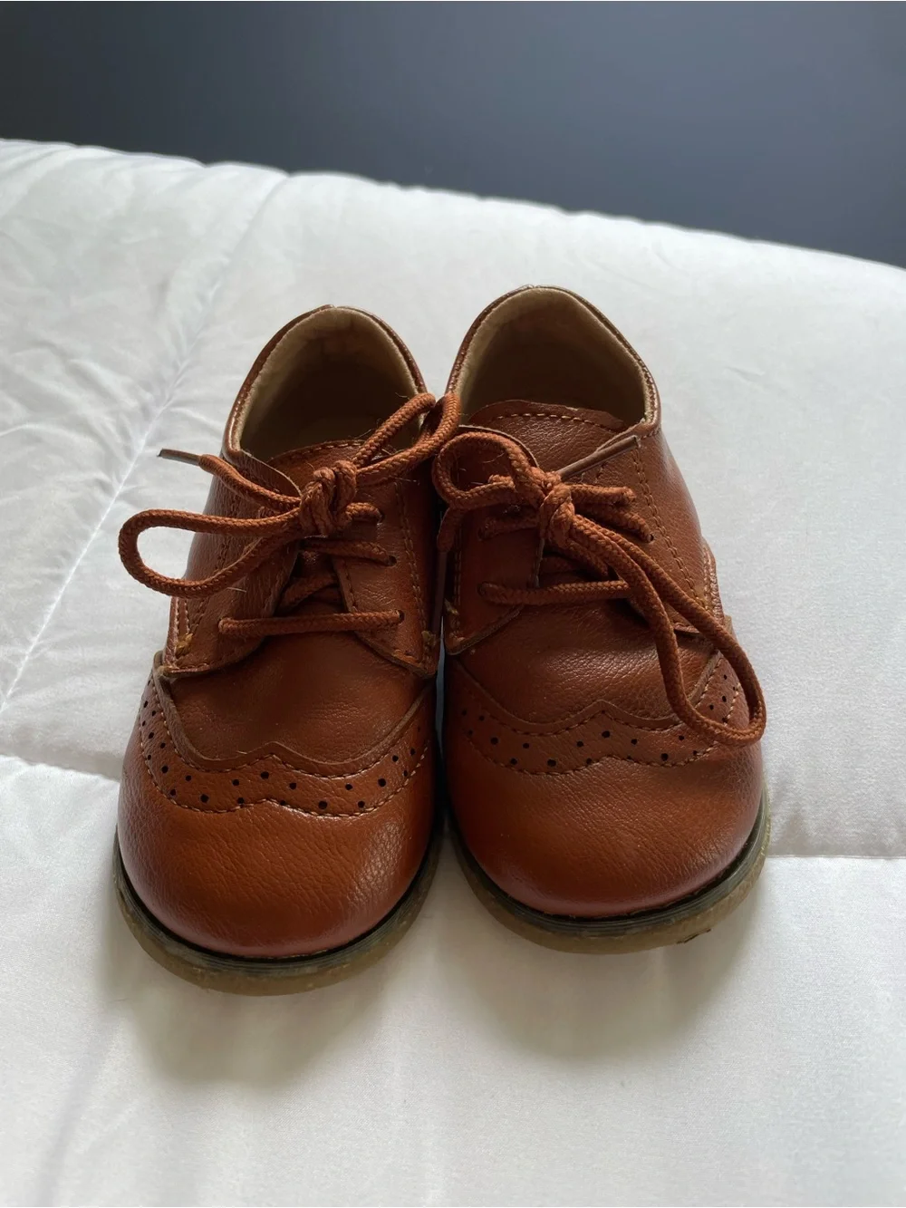 892. MG Baby Classic Oxford Leather Dress Shoes Toddler Size 8 Brown/Tan